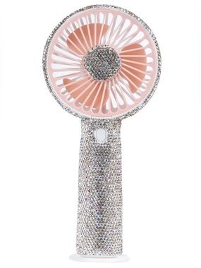 Key West AB Silver Rhinestone Embellished Rechargeable Handheld Fan - 3 Colors